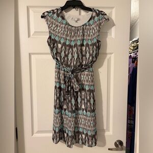 Robbie Bee Teal and Black Patterned Midi Dress